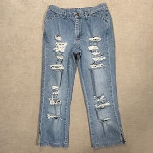 Lee Riders Capri Jeans Womens 10 Distressed Mid‎ Rise Denim